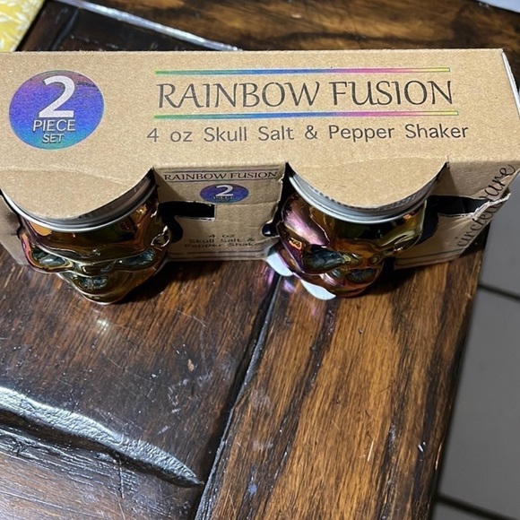Rainbow Fusion Halloween Multi Color "Skulls" Salt & Pepper Shakers - Picture 2 of 4